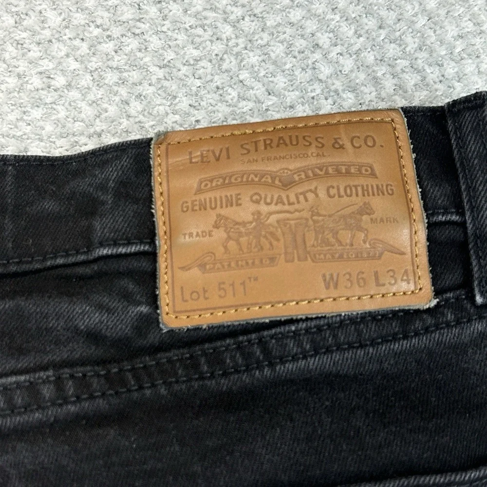 Levi's Premium 511 Jeans Mens 36x32 (36x31) Big E Black Slim Fit Stretch Denim